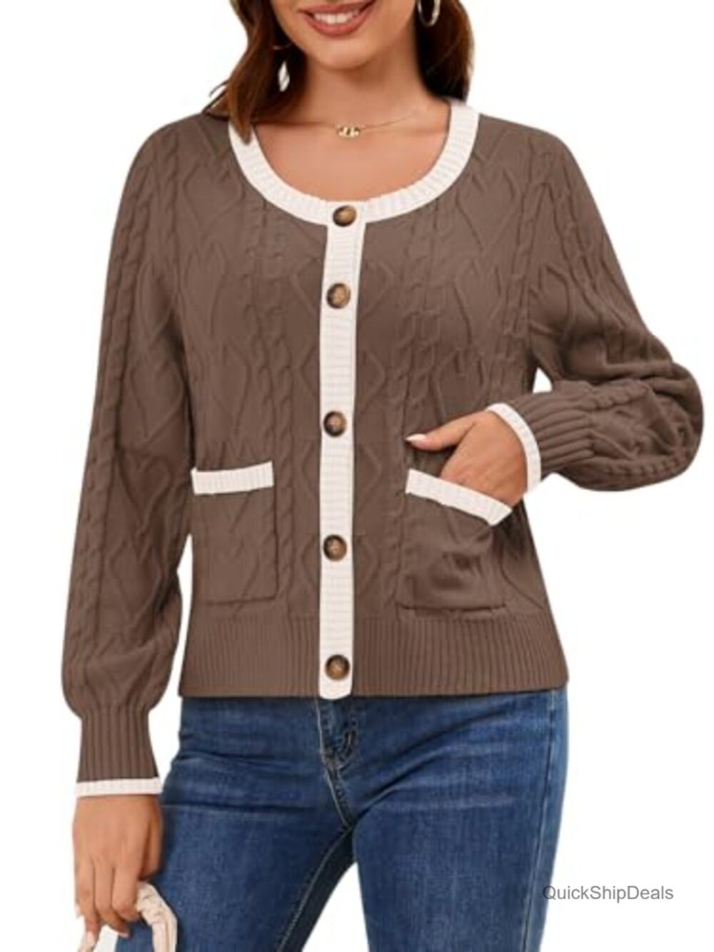 Women's Cable Knit Cardigan Sweater Button Down Long Sleeve Open Front Cozy